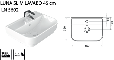 TURAVİT LUNA SLIM 45 CM LAVABO KOD: LN 5602